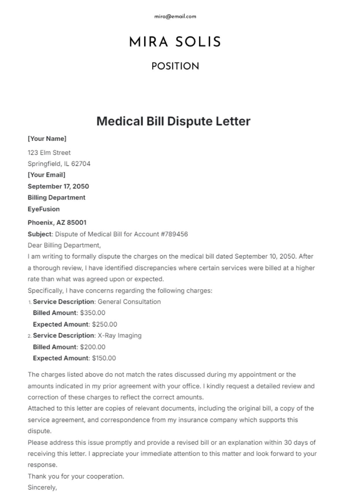 Medical Bill Dispute Letter Template - Edit Online & Download