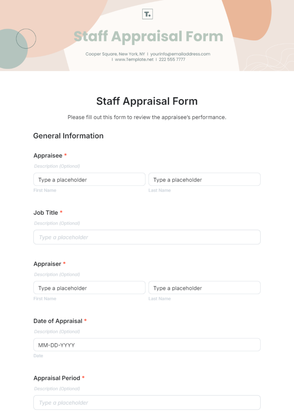 Free Staff Appraisal Form Template