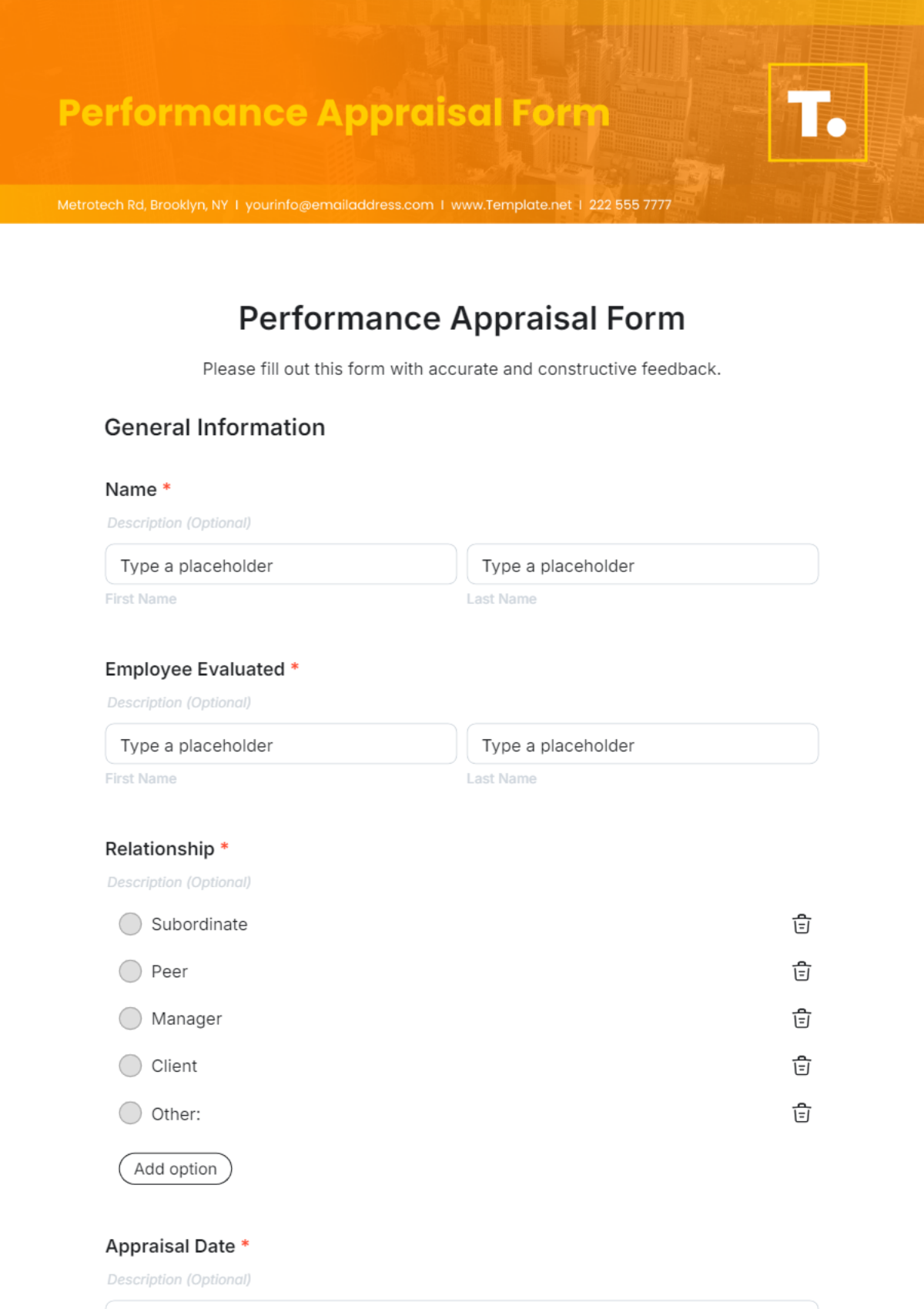 Free Performance Appraisal Form Template