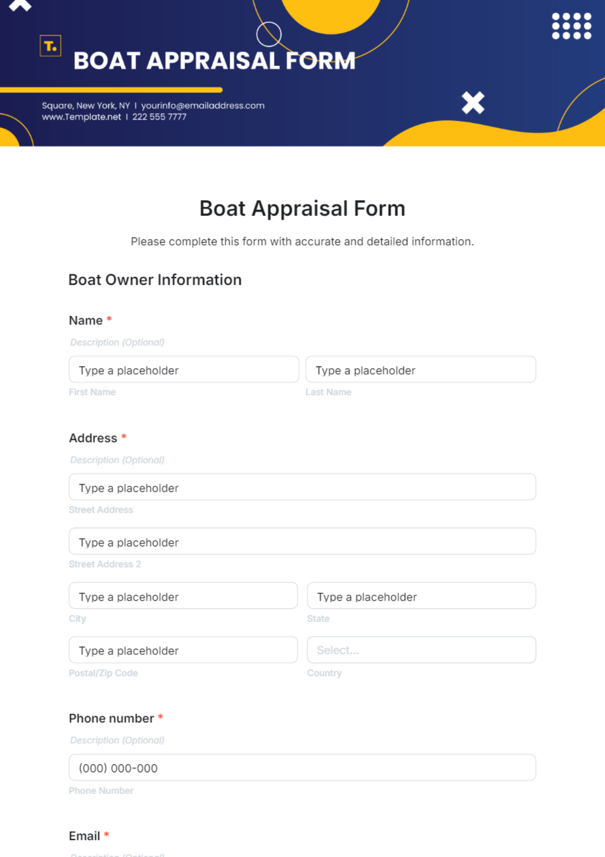 Boat Appraisal Form Template - Edit Online & Download