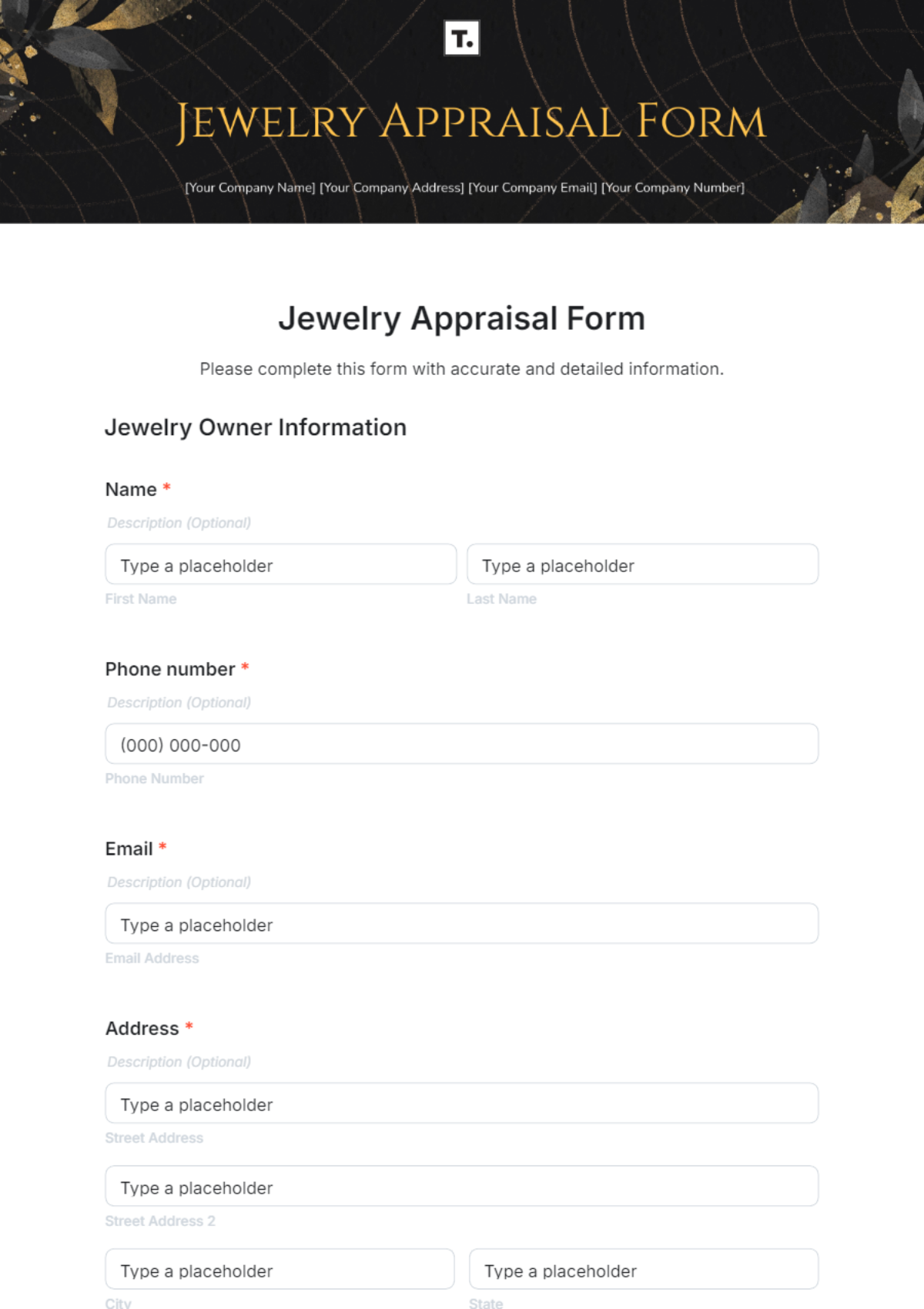 Free Jewelry Appraisal Form Template