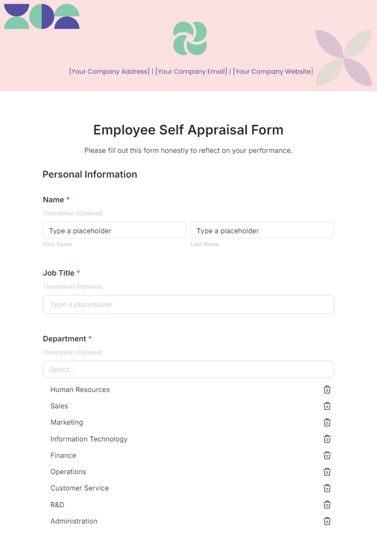 Free Employee Self Appraisal Form Template