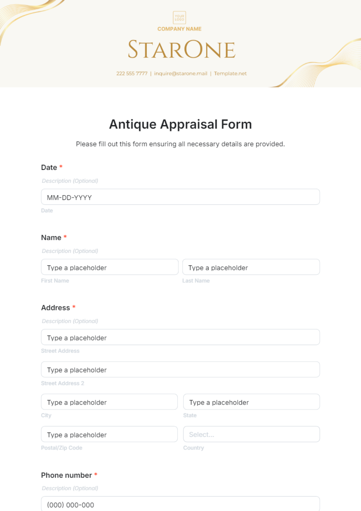 Antique Appraisal Form Template - Edit Online & Download