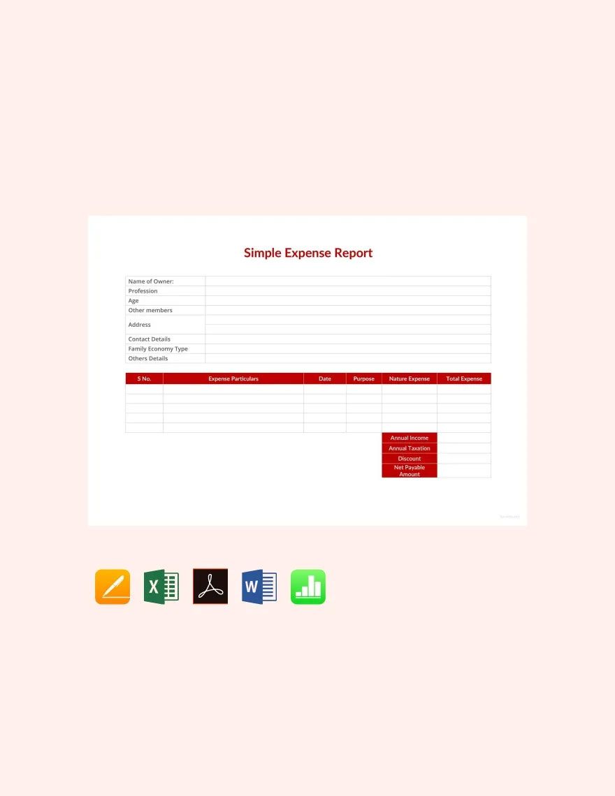 Basic Expense Report Template in Word, Google Docs, Google Sheets, Apple Pages