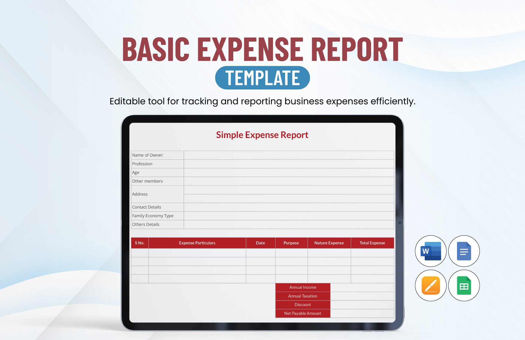 Basic Expense Report Template in Word, Google Docs, Google Sheets, Apple Pages