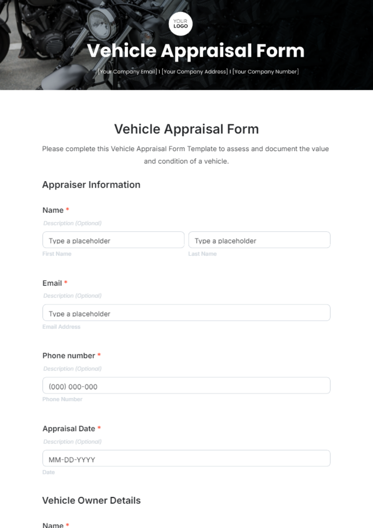 Vehicle Appraisal Form Template - Edit Online & Download