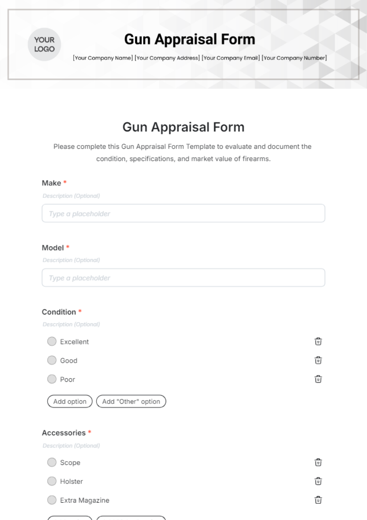 Free Gun Appraisal Form Template