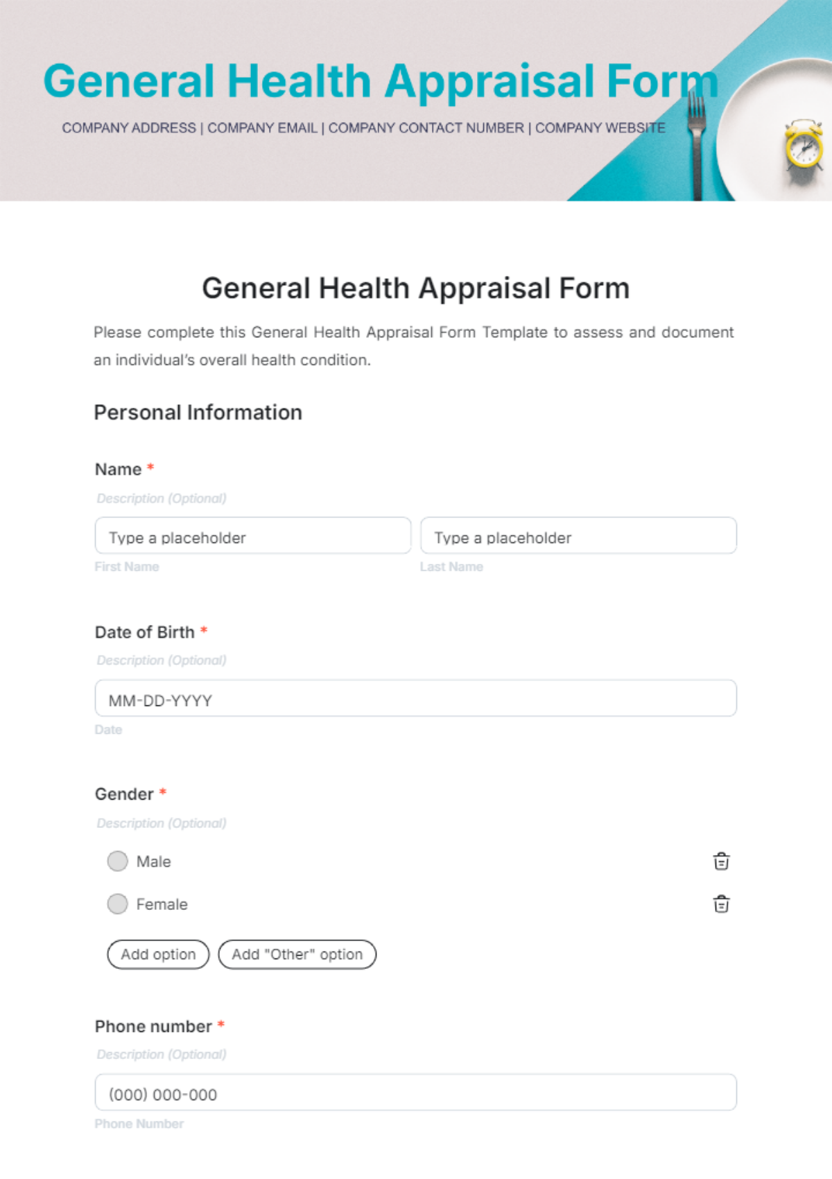 General Health Appraisal Form Template - Edit Online & Download