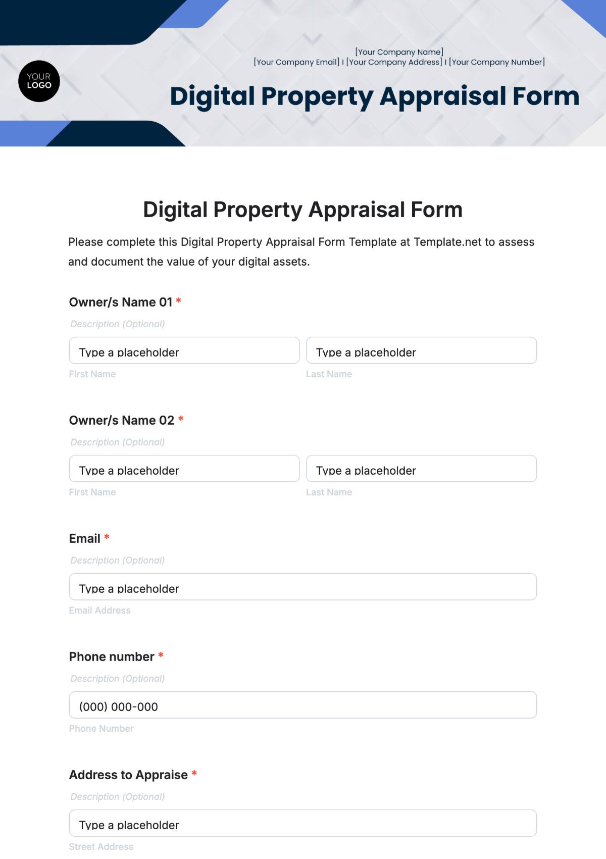 Digital Property Appraisal Form Template - Edit Online & Download