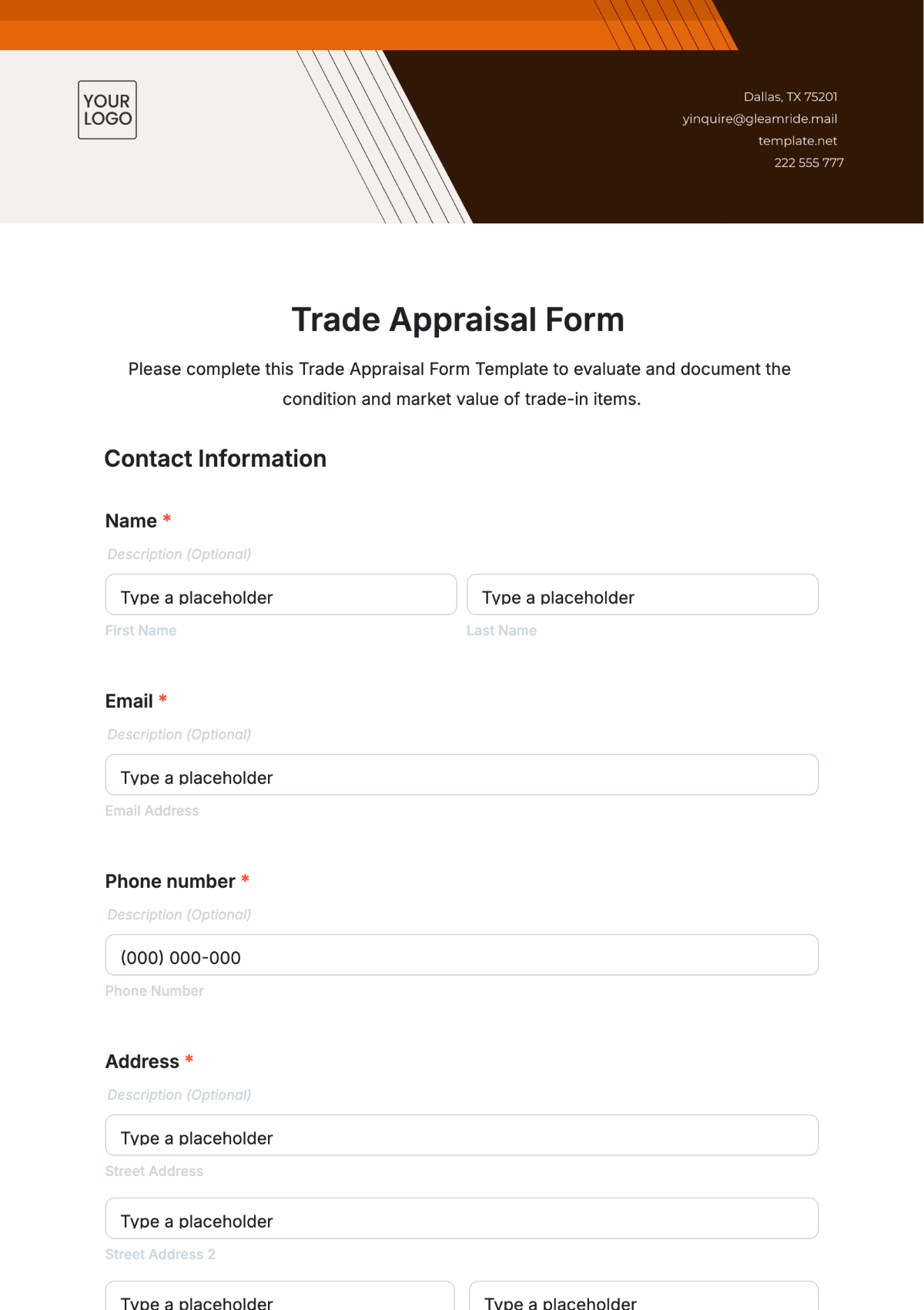 Free Trade Appraisal Form Template