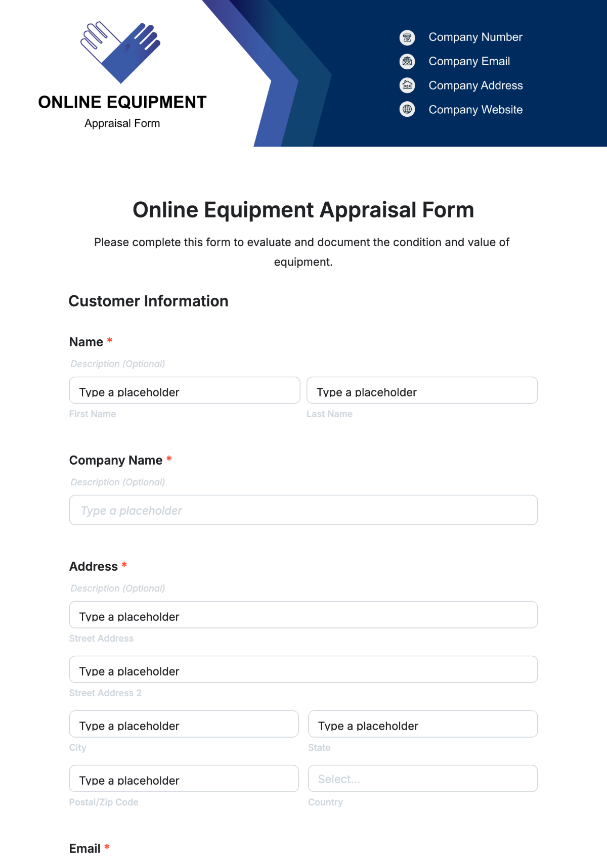 Online Equipment Appraisal Form Template