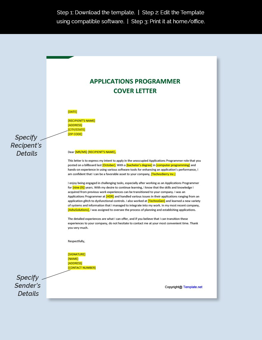 Applications Programmer Cover Letter