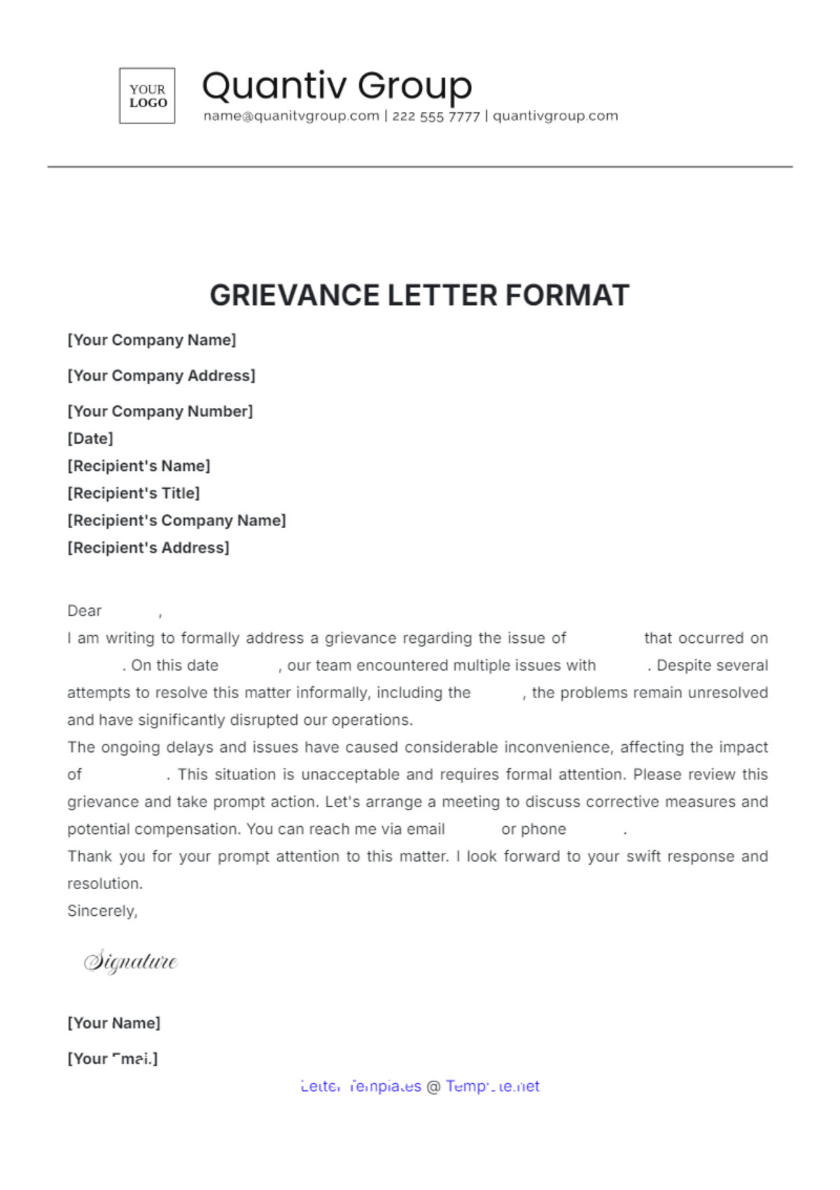 Grievance Letter Format Template - Edit Online & Download