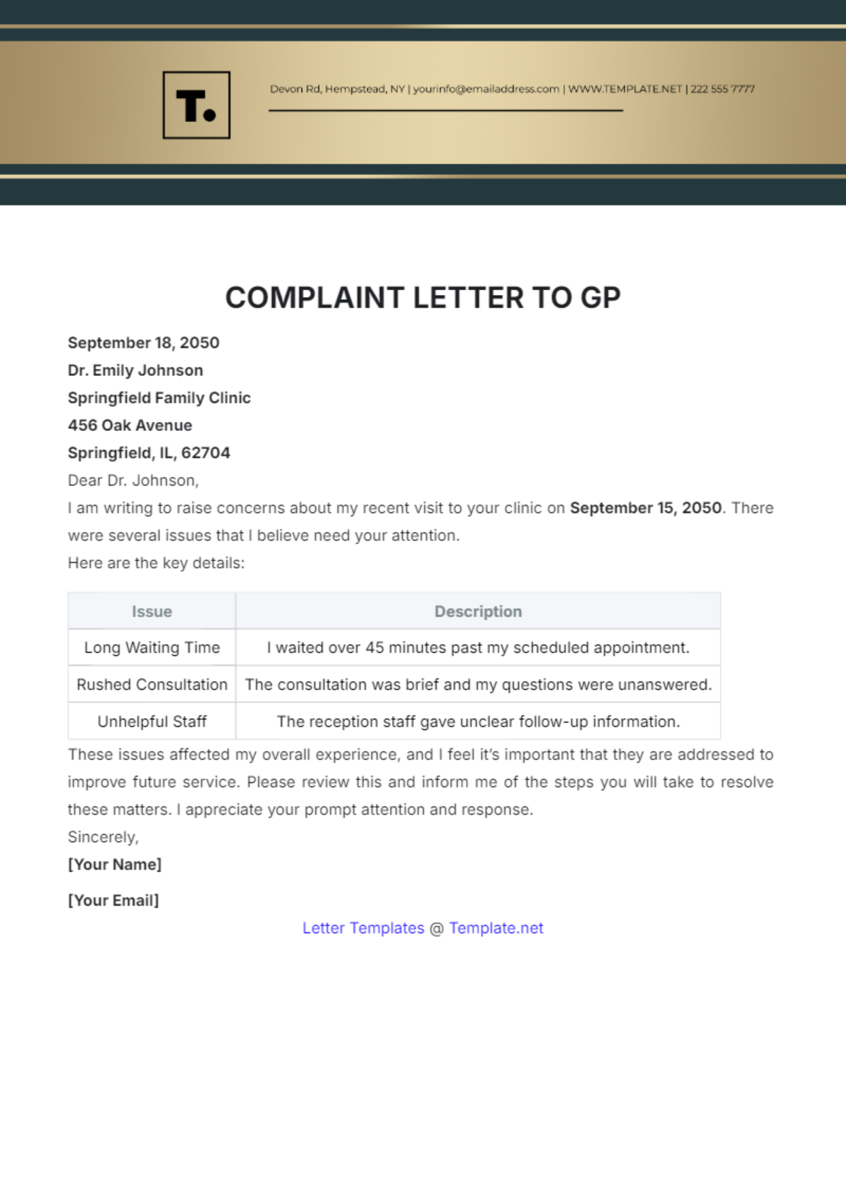 Free Complaint Letter to GP Template - Edit Online & Download ...