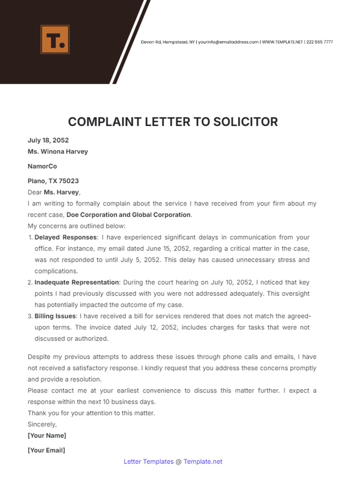 Complaint Letter to Solicitor Template - Edit Online & Download