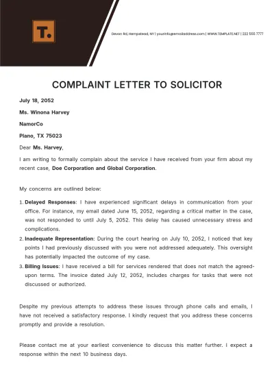 Free Complaint Letter to Solicitor Template to Edit Online