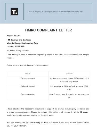 Free HMRC Complaint Letter Template to Edit Online