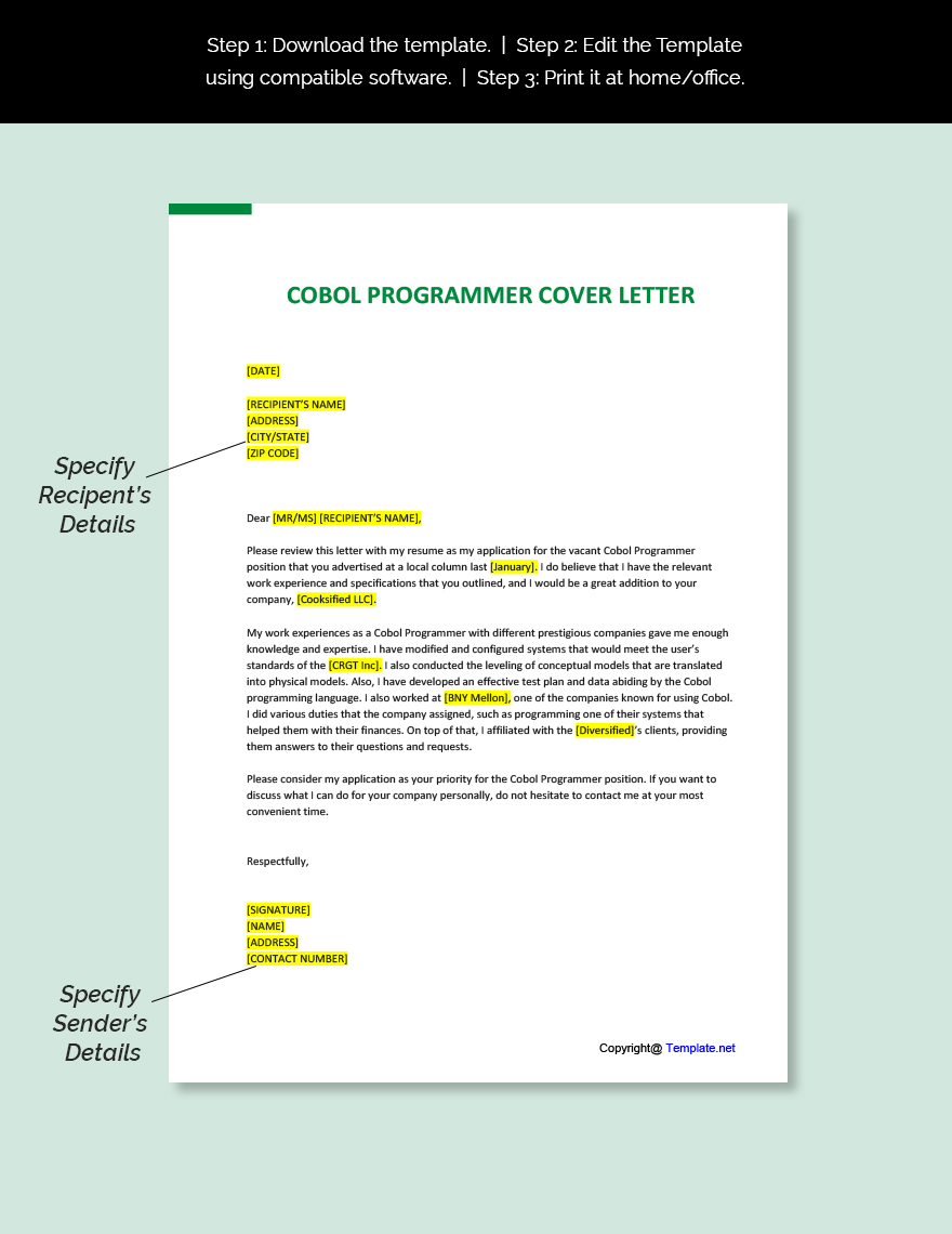 Cobol Programmer Cover Letter