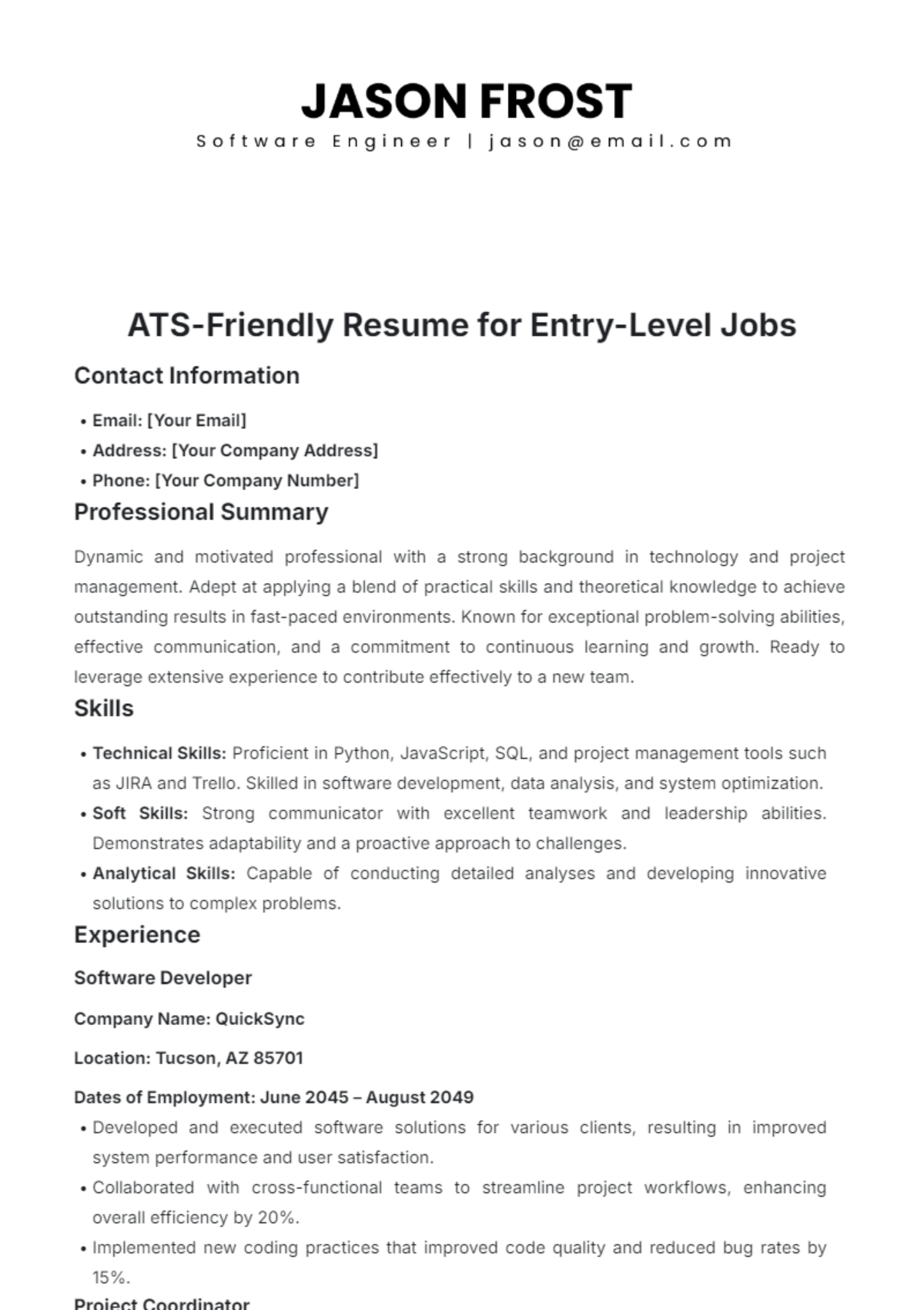 Free ATS Resume Templates To Edit Online And Download