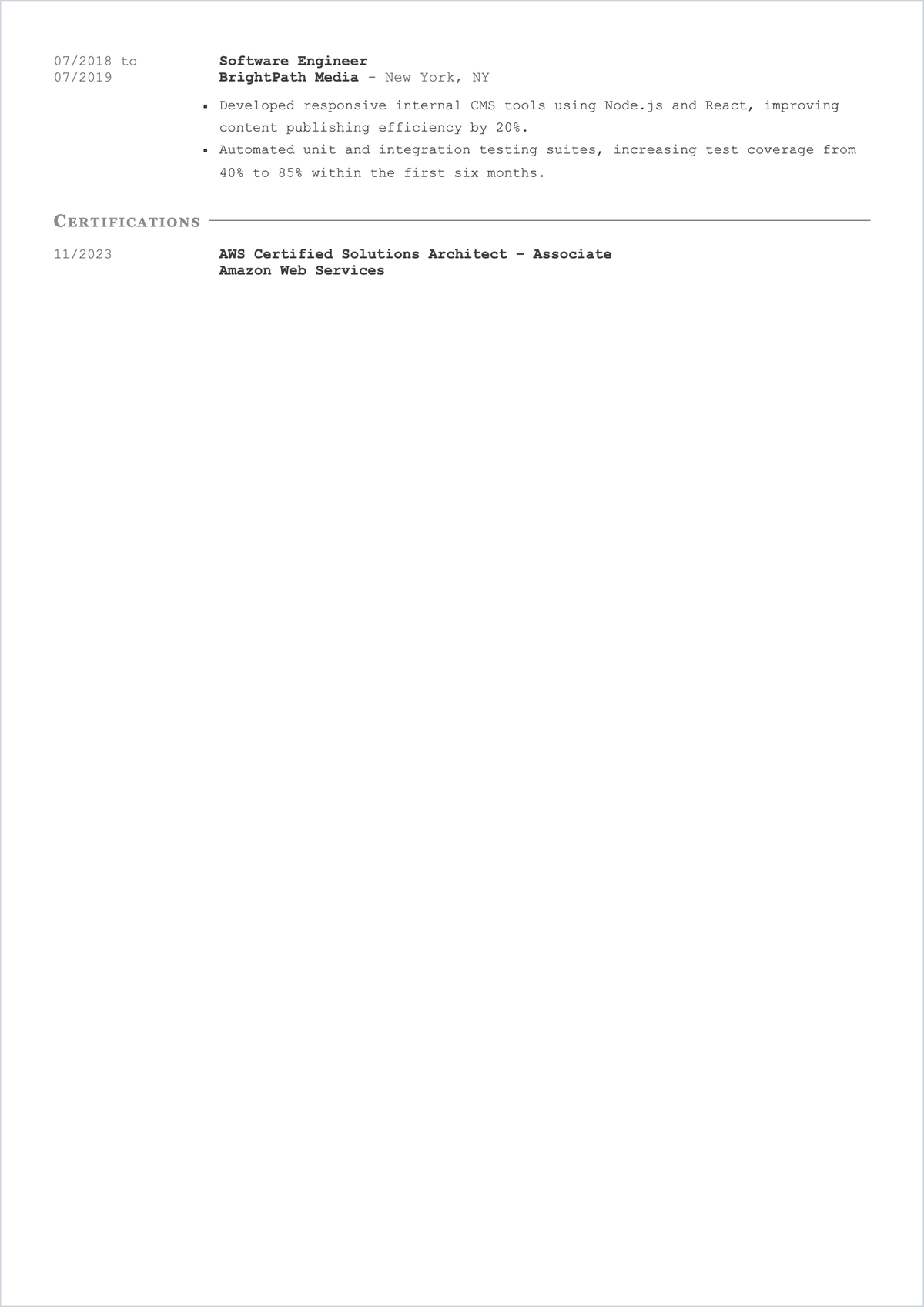 Free ATS-Friendly ATS CV for Tech Jobs Template, AI CV Builder