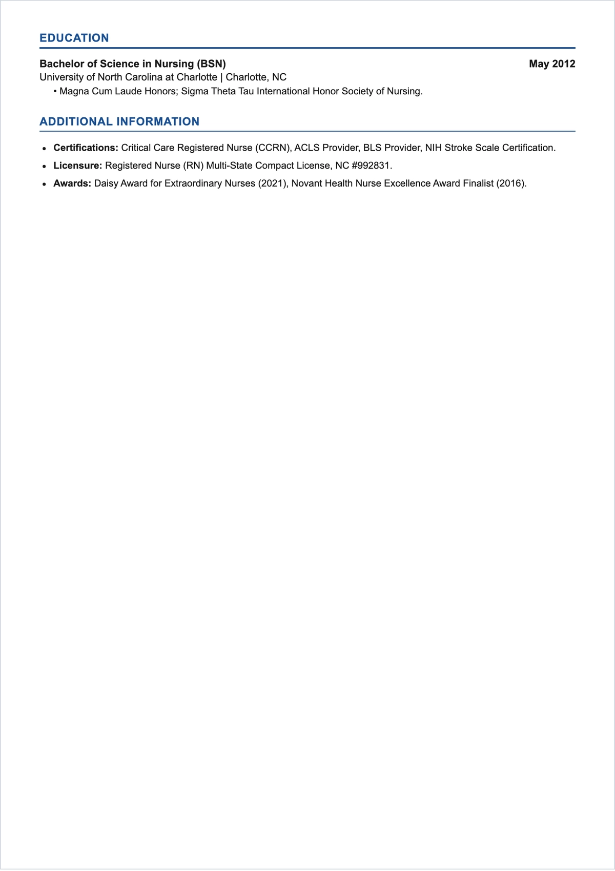 Free ATS Resume for Healthcare Professionals Template to Edit Online