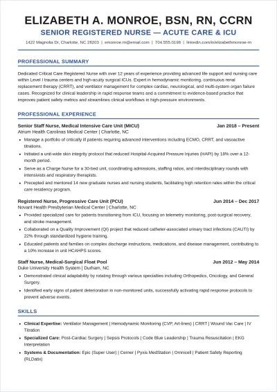 Free ATS Resume for Healthcare Professionals Template to Edit Online