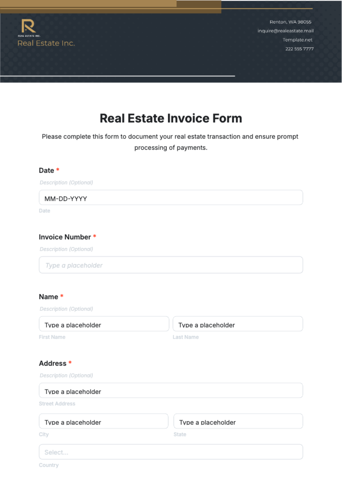 Real Estate Invoice Form Template - Edit Online & Download