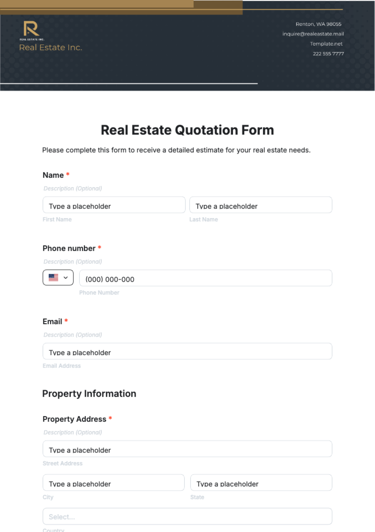 Real Estate Quotation Form Template - Edit Online & Download