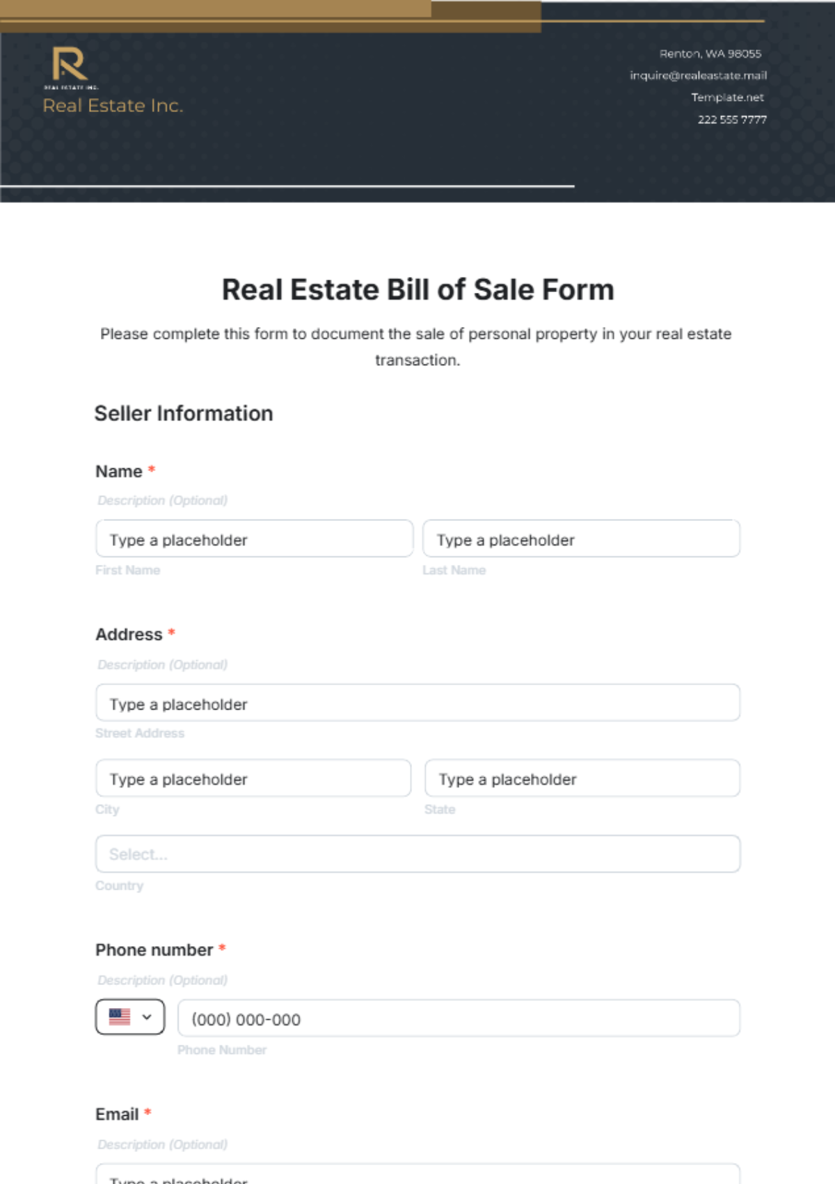 Real Estate Bill of Sale Form Template - Edit Online & Download