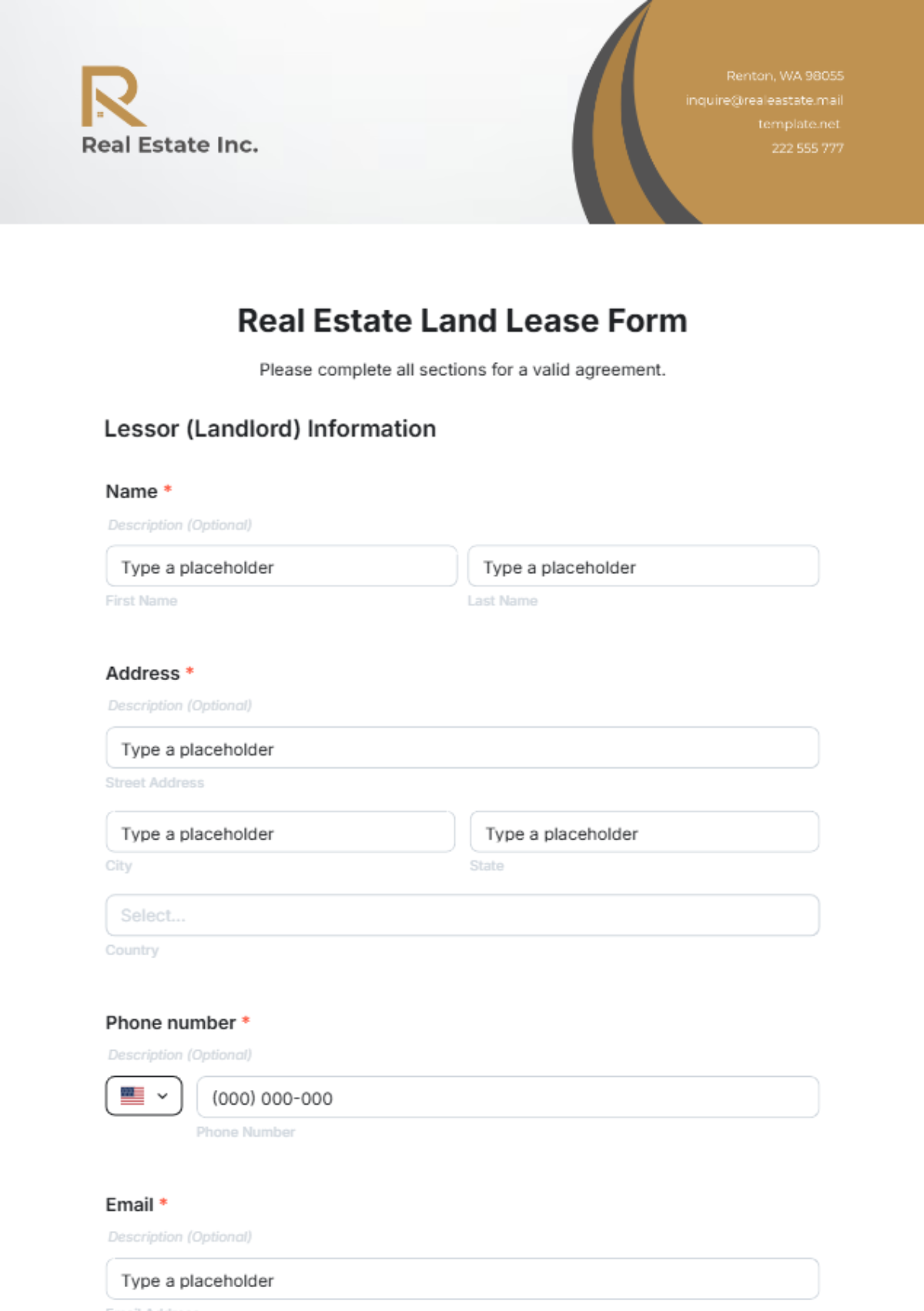 Real Estate Land Lease Form Template - Edit Online & Download