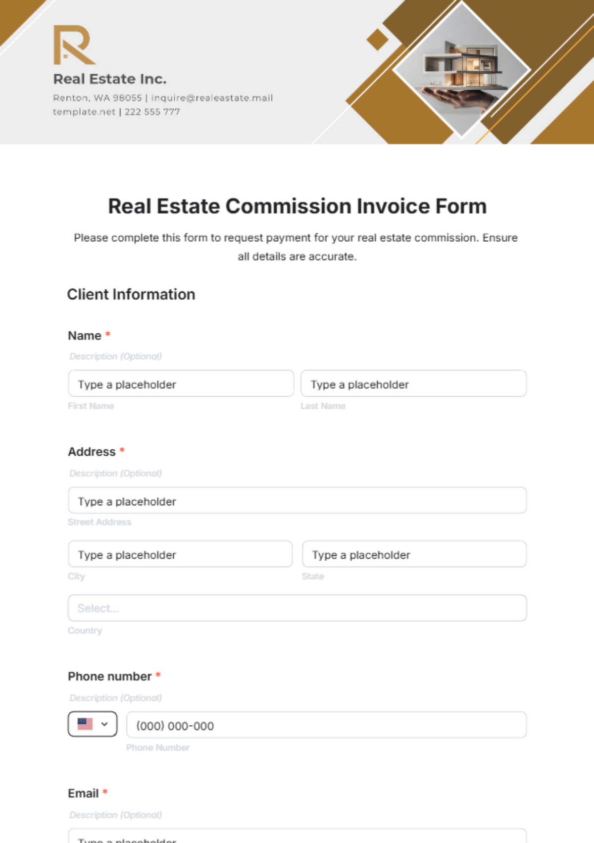 Real Estate Commission Invoice Form Template - Edit Online & Download