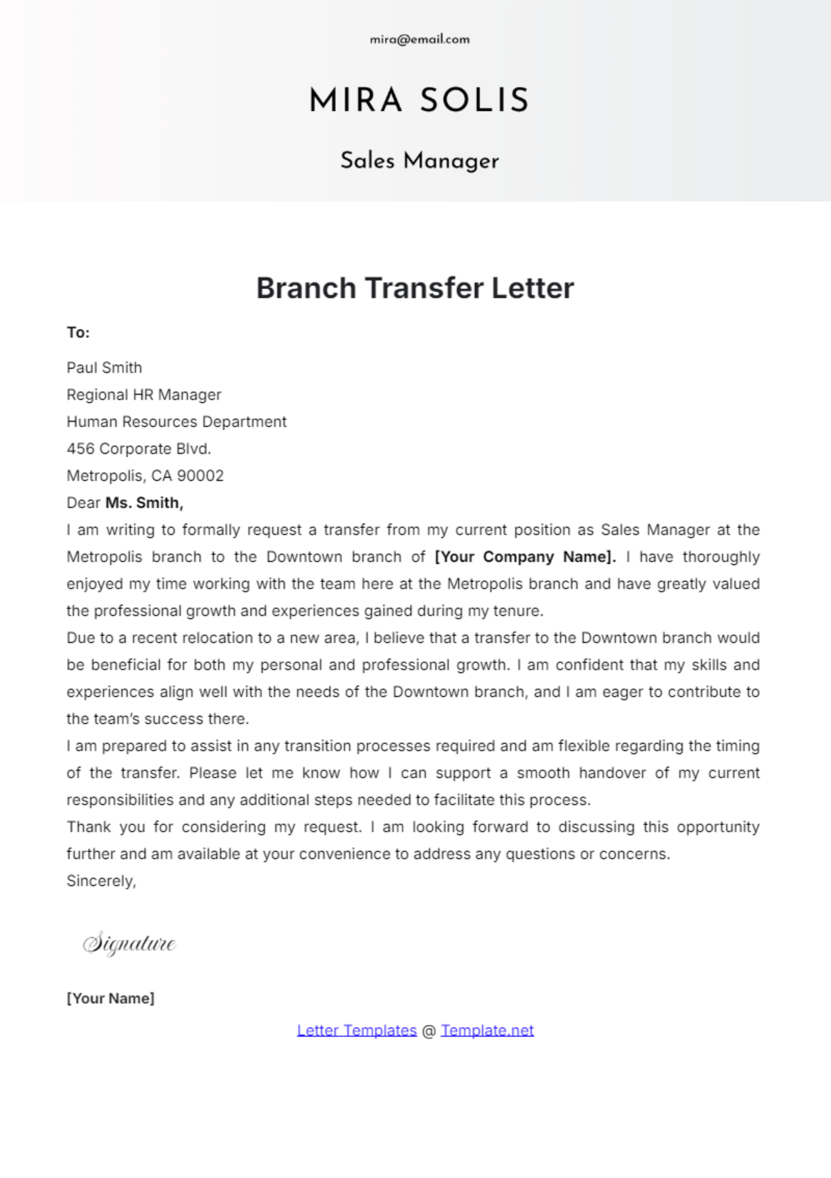 Branch Transfer Letter Template - Edit Online & Download