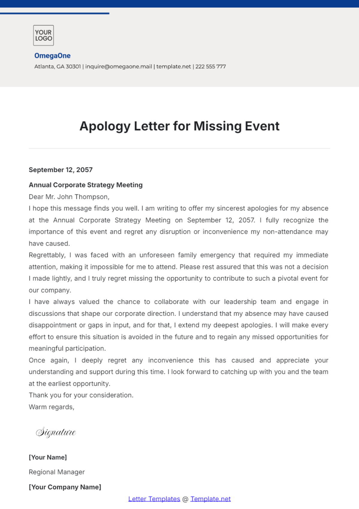 Apology Letter for Missing Event Template - Edit Online & Download