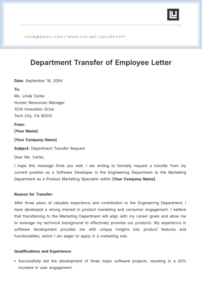 Free Department Transfer of Employee Letter Template to Edit Online