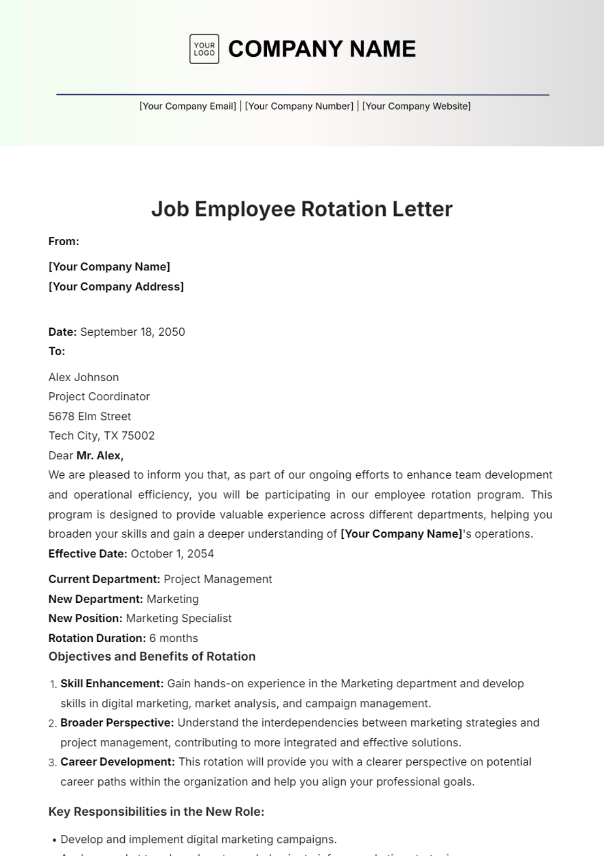 Job Employee Rotation Letter Template - Edit Online & Download