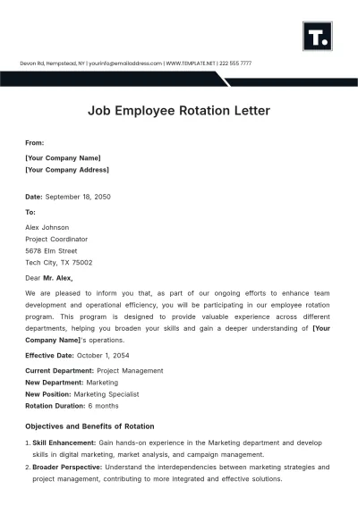 Free Job Employee Rotation Letter Template to Edit Online