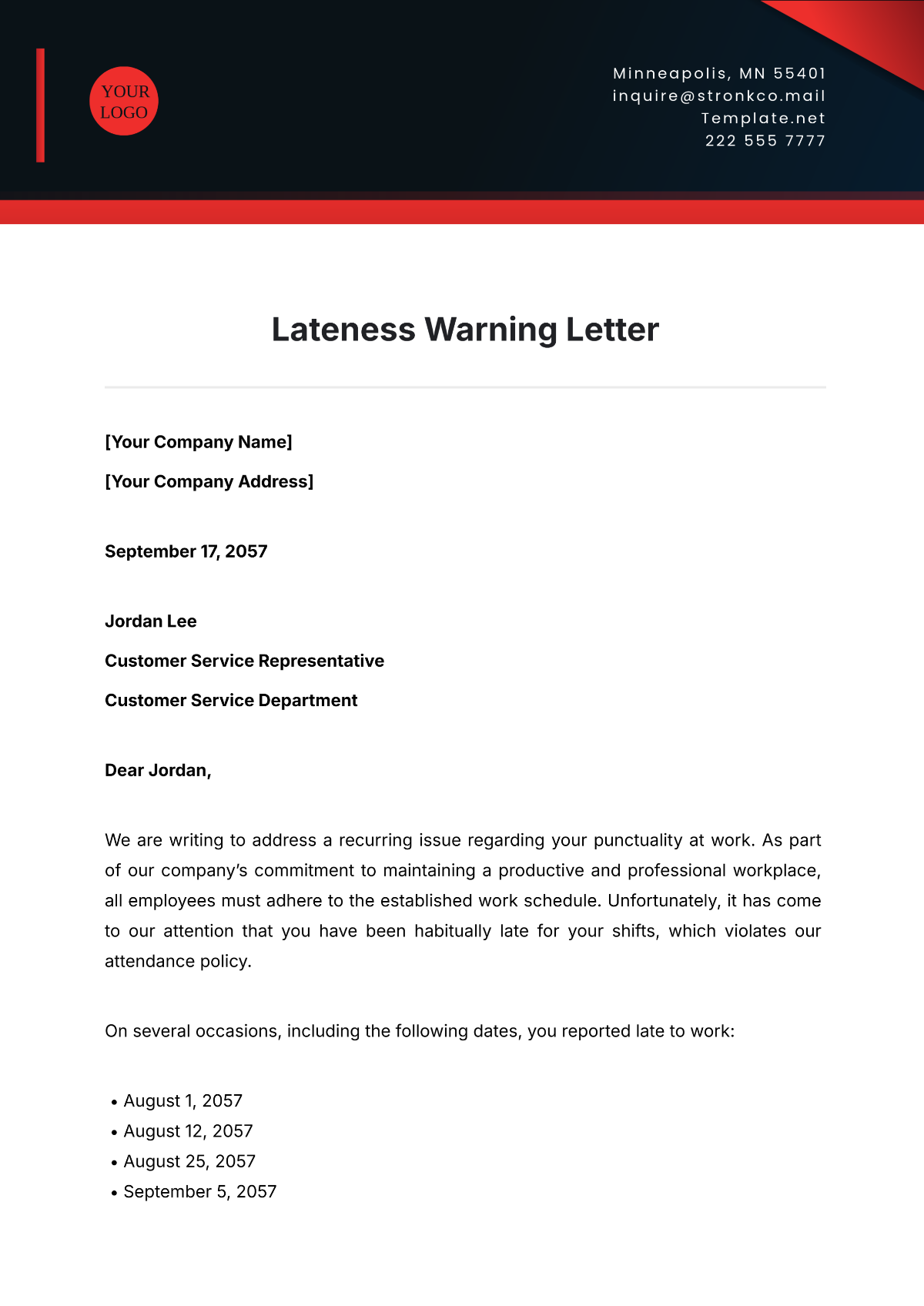 Lateness Warning Letter Template