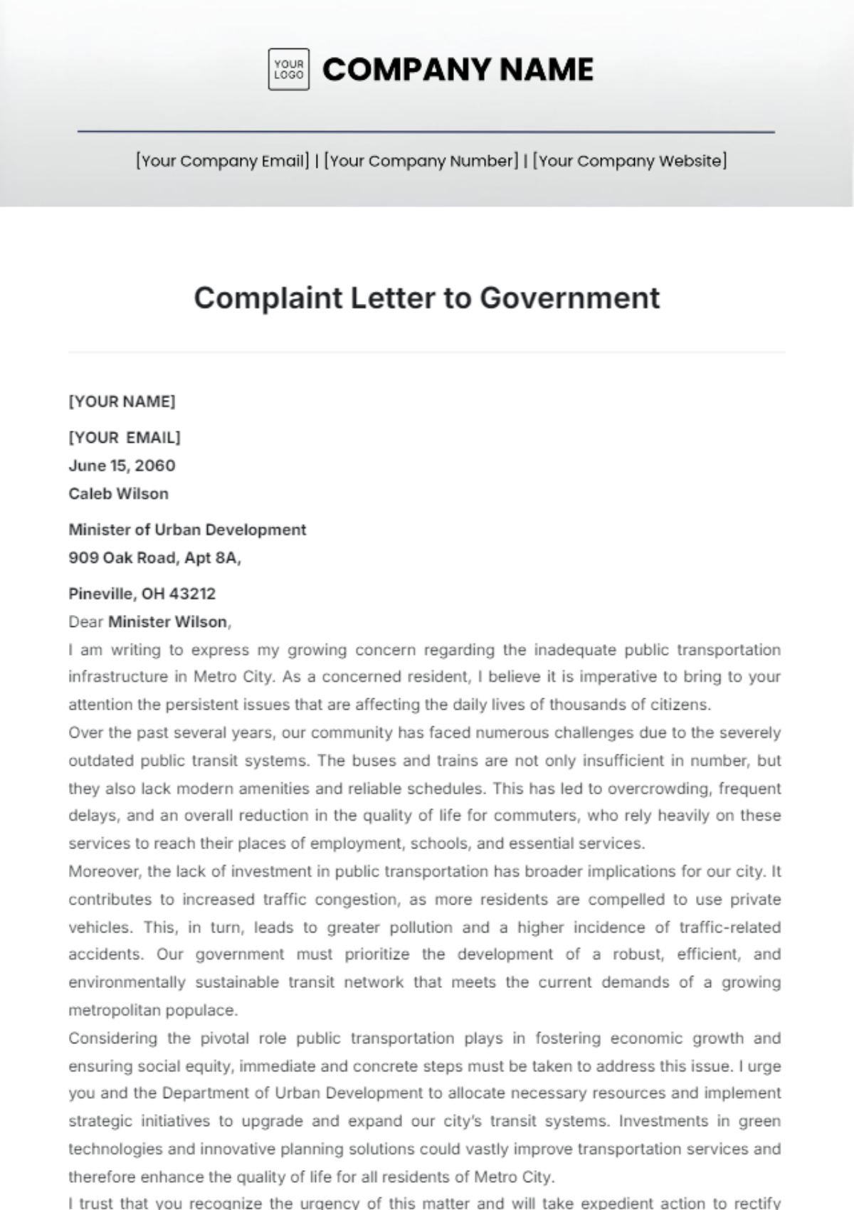 Complaint Letter to Government Template - Edit Online & Download