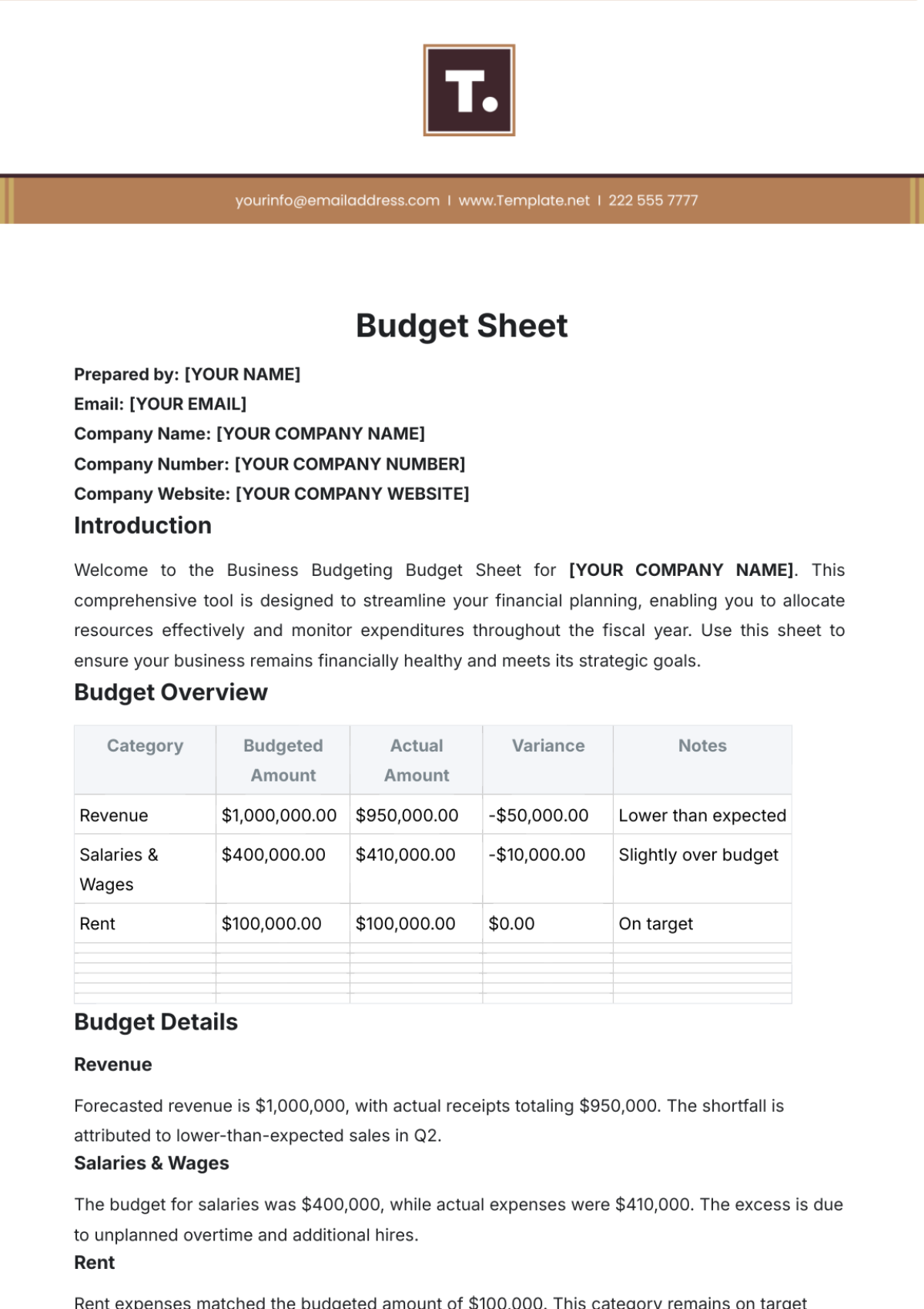 Budget Sheet Template - Edit Online & Download