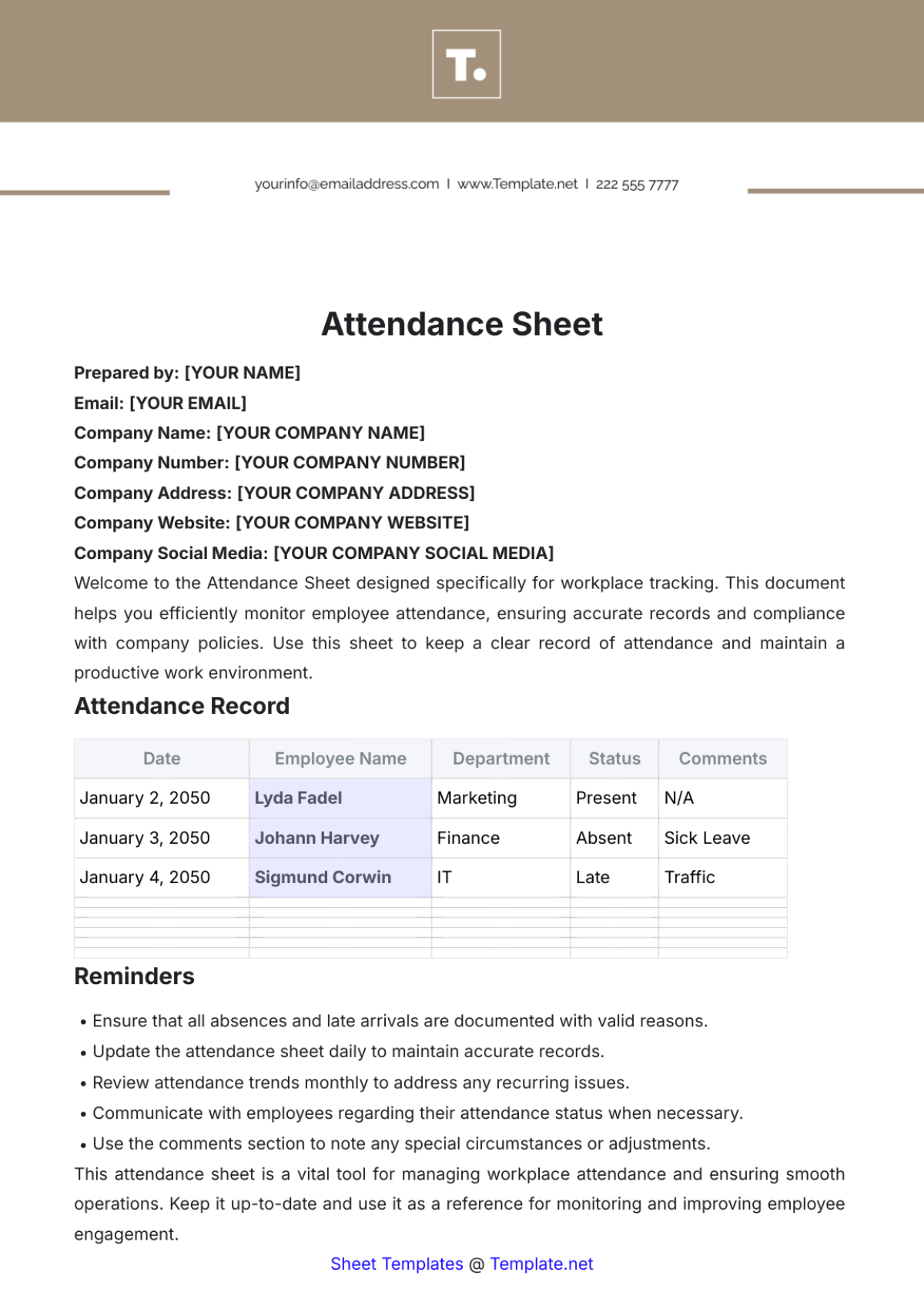 Attendance Sheet Template - Edit Online & Download