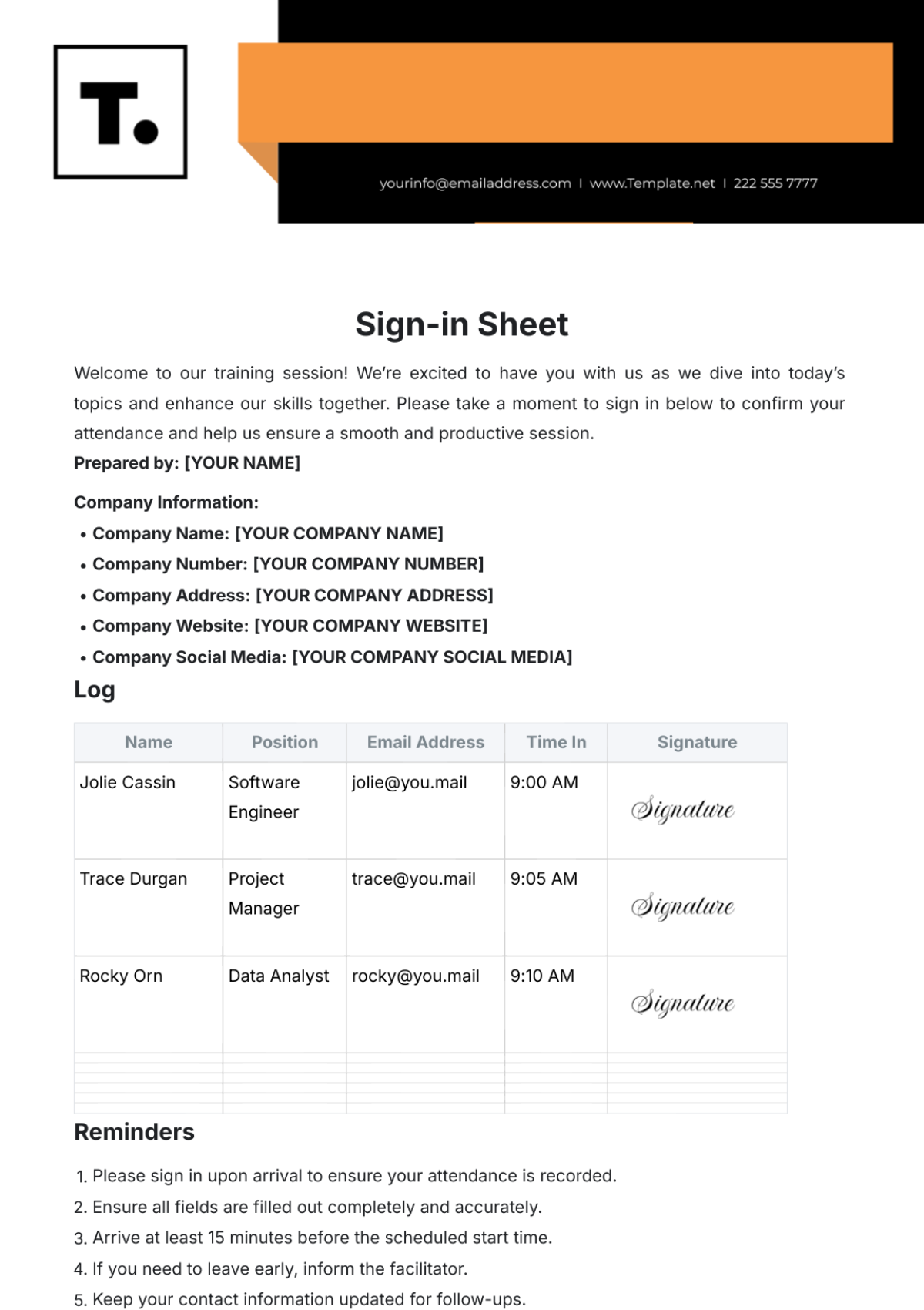 Sign-in Sheet Template - Edit Online & Download