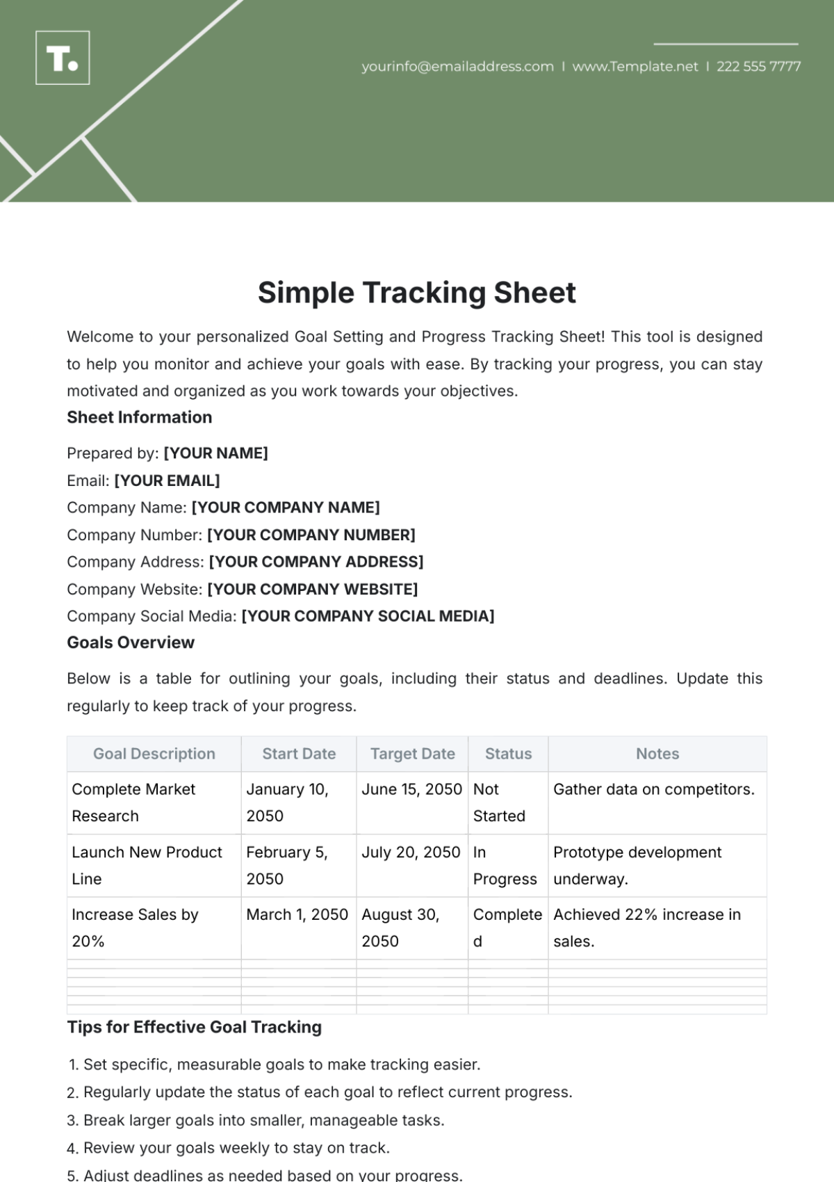 Simple Tracking Sheet Template - Edit Online & Download