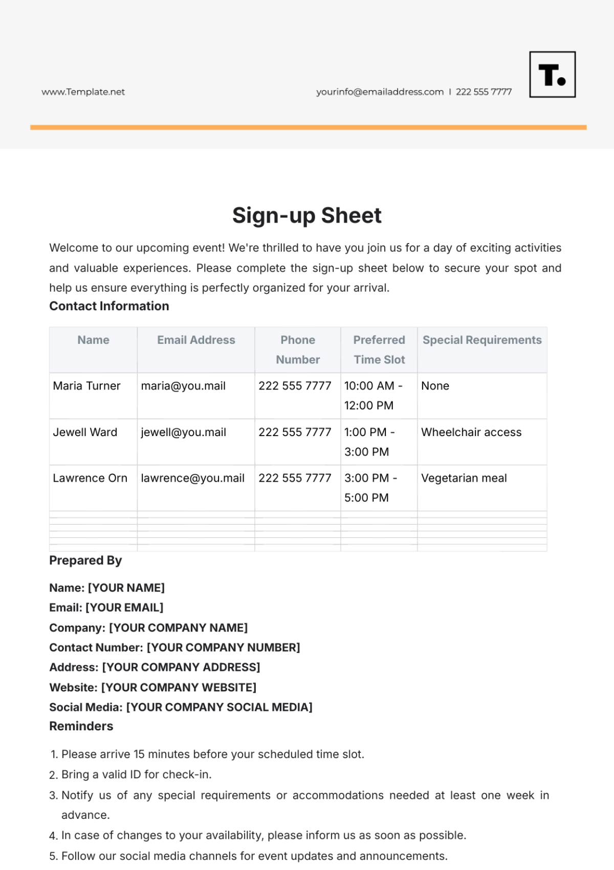 Sign-up Sheet Template - Edit Online & Download