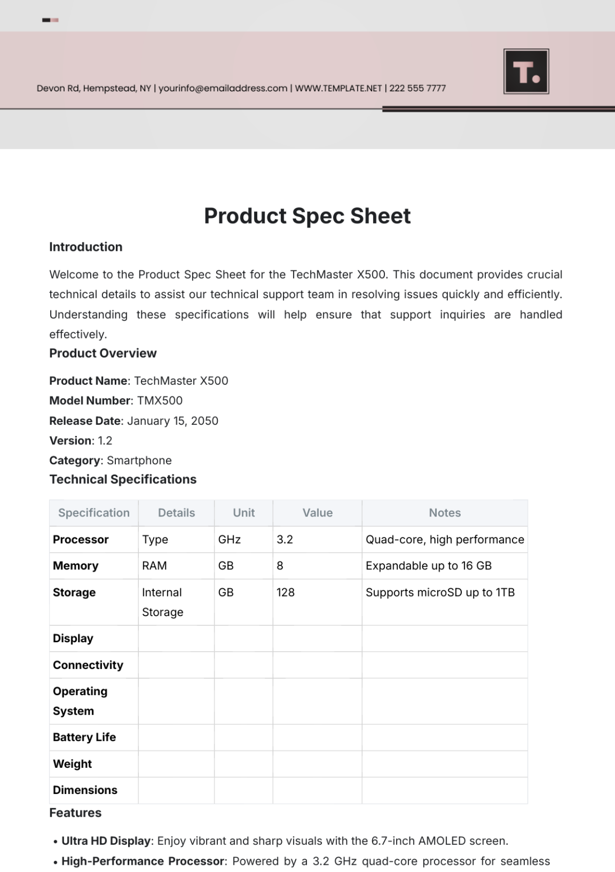 Product Spec Sheet Template - Edit Online & Download