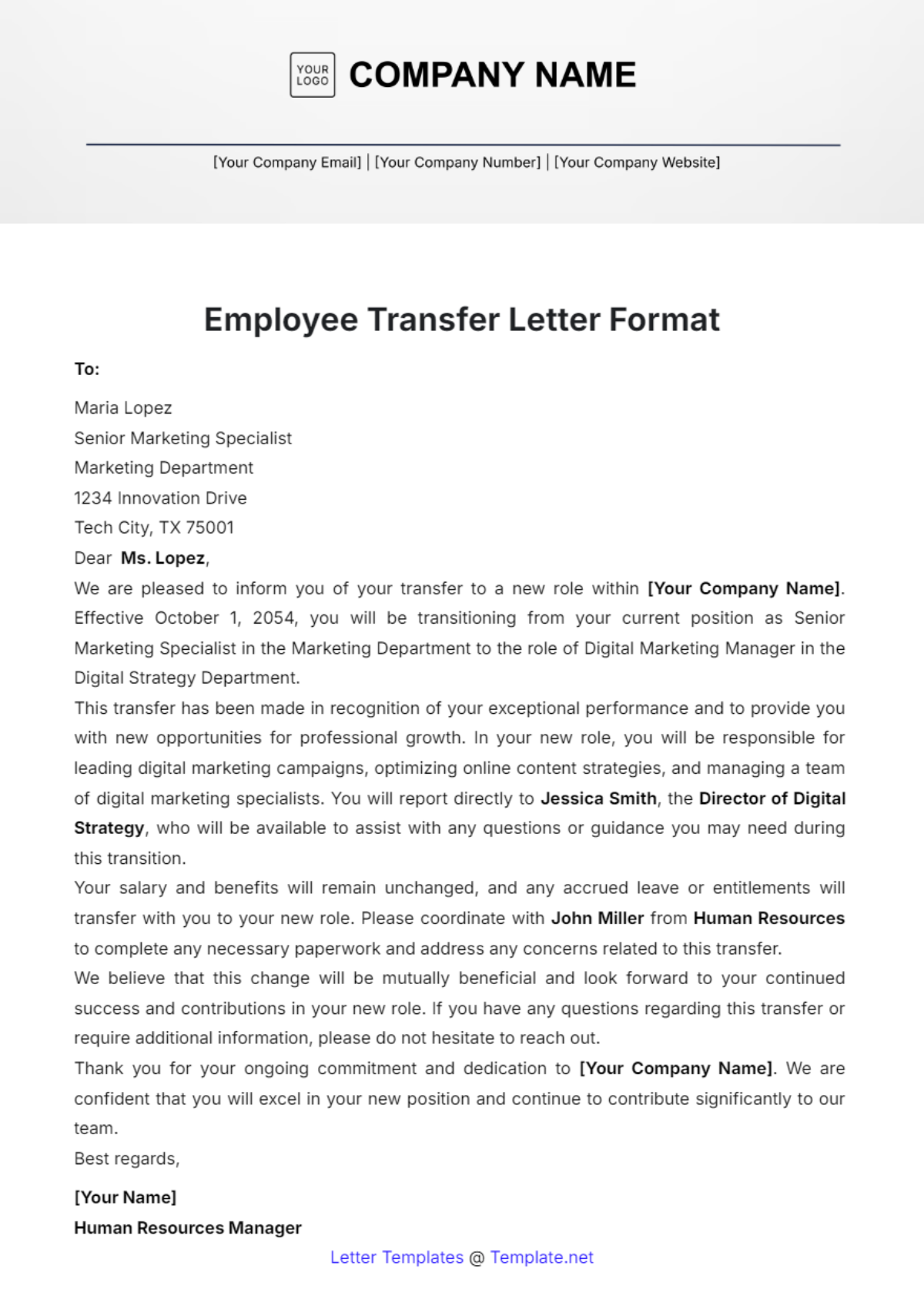 Employee Transfer Letter Format Template - Edit Online & Download