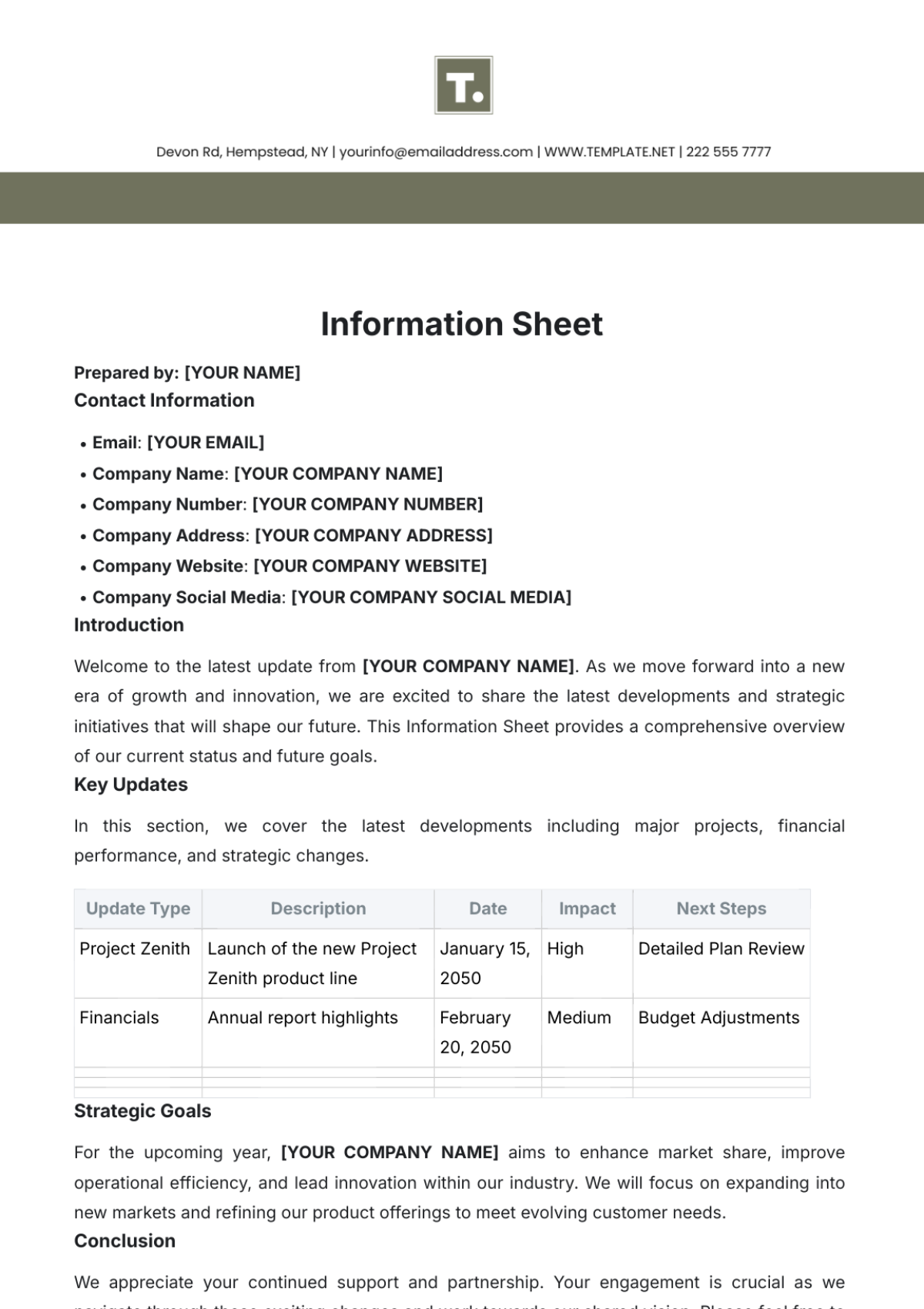 Information Sheet Template - Edit Online & Download