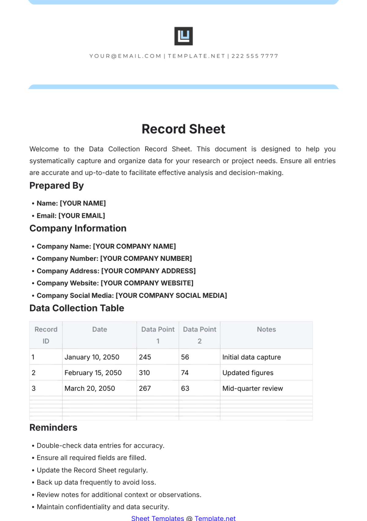 Record Sheet Template - Edit Online & Download