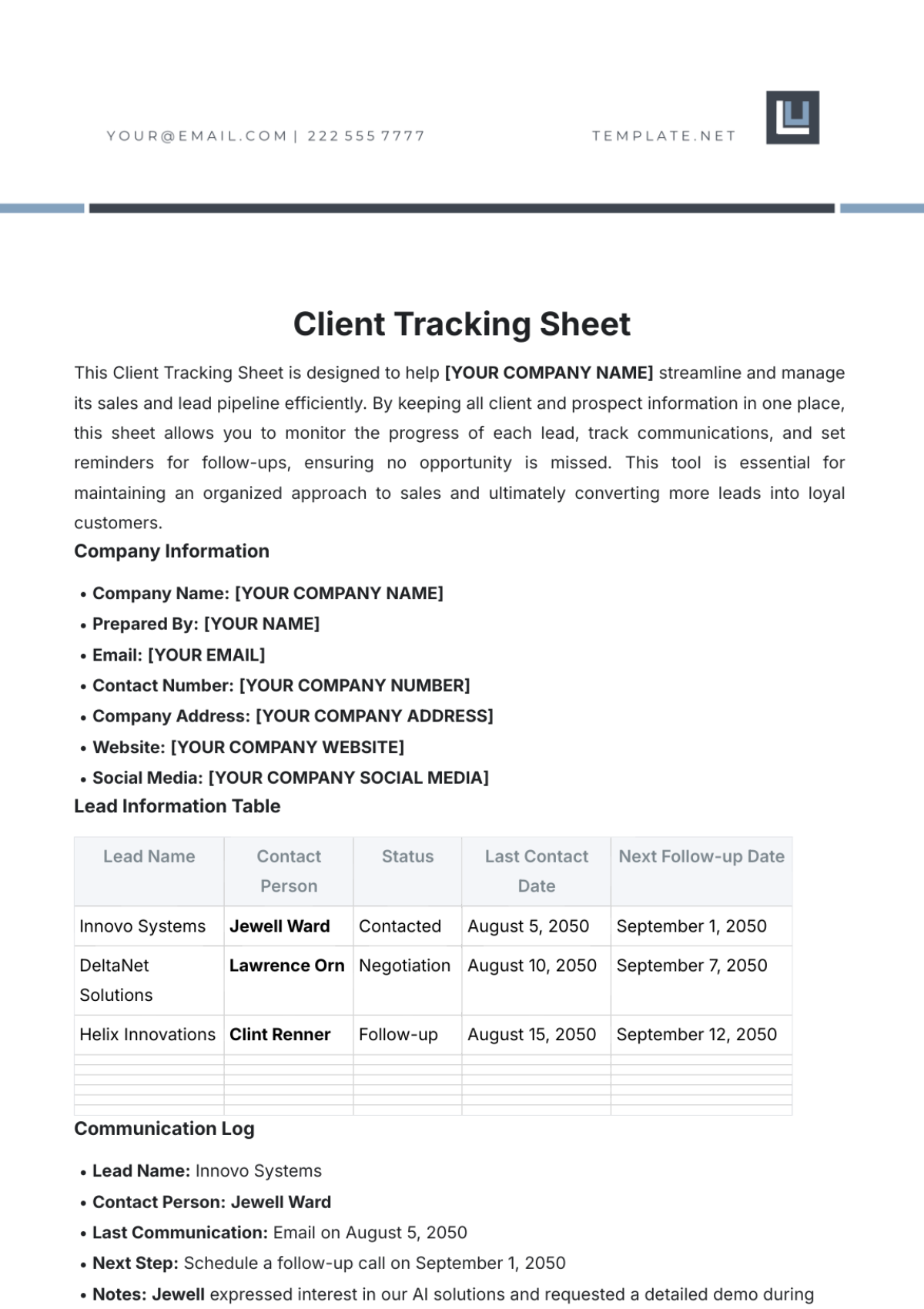 Client Tracking Sheet Template - Edit Online & Download