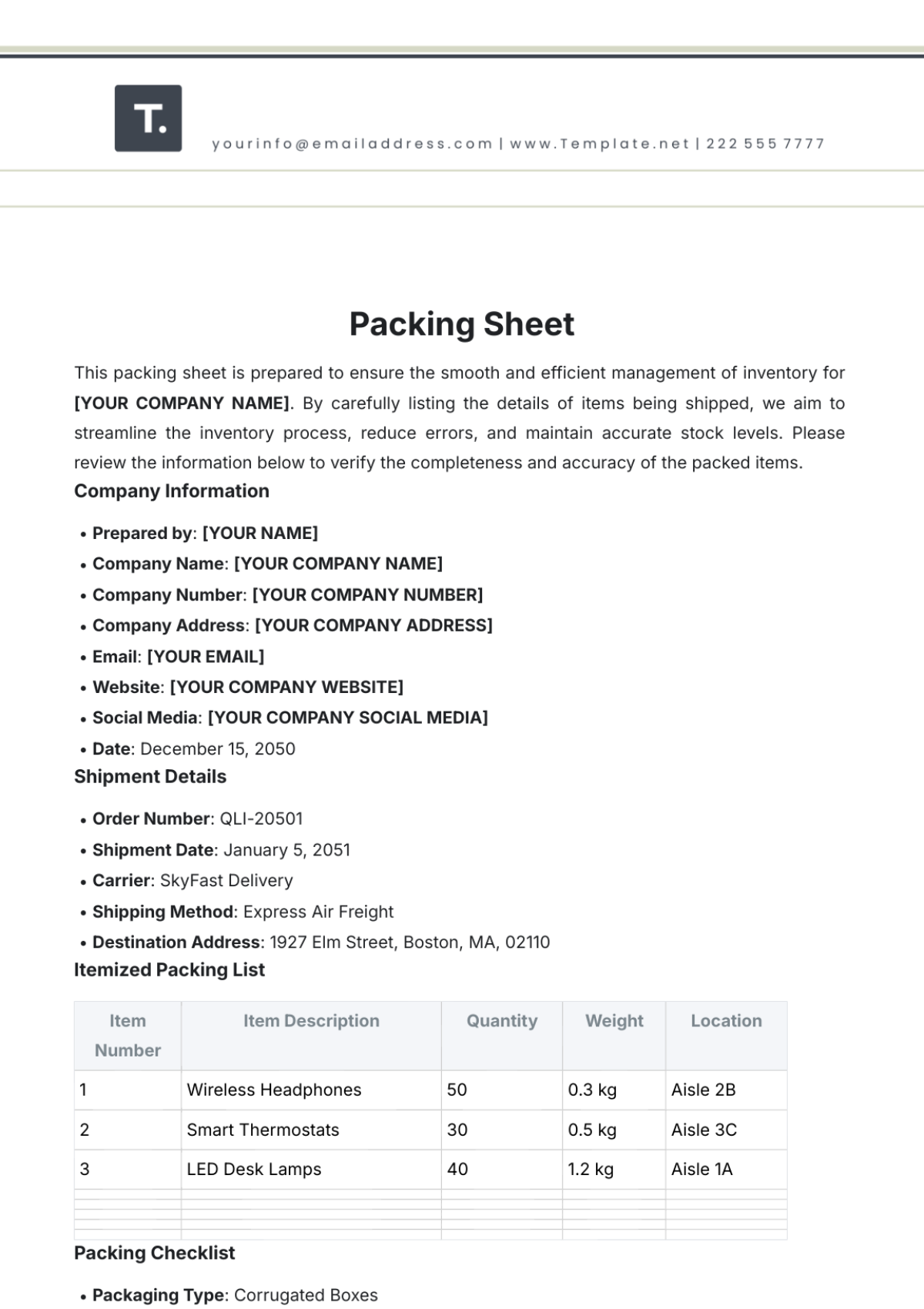 Packing Sheet Template - Edit Online & Download