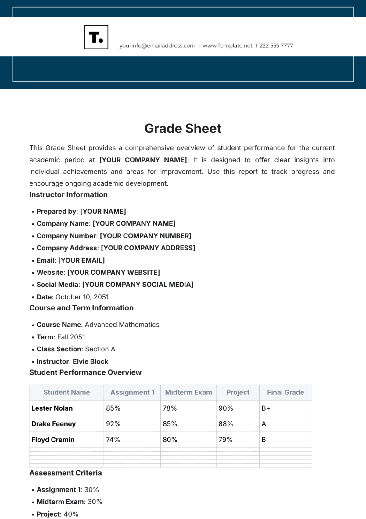 Grade Sheet Template - Edit Online & Download